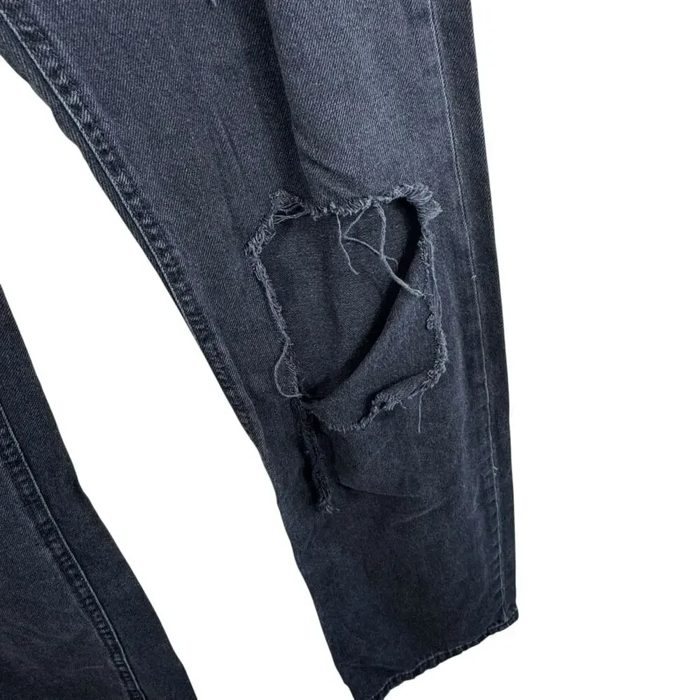 Aeropostale 90s Baggy Black Cotton High Rise Distressed Button Fly Jeans Retro 4
